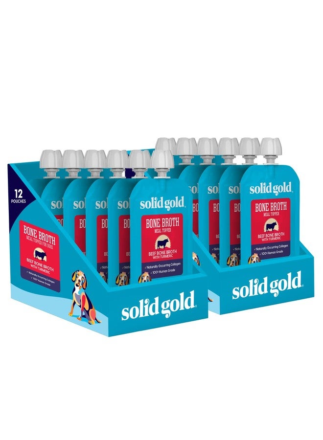 Solid Gold Beef Bone Broth for Dogs - Limited Ingredient Bone Broth Dog Food Toppers for Picky Eaters with Collagen & Superfoods - Dog Gravy Topper for Dry Food - Gut Health & Hydration - 12 Pack - Image 1